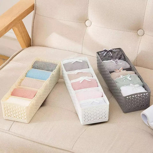 (Pack of 2) Plastic 5 Grids Storage Box Organizer Wardrobe Basket