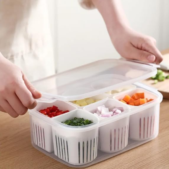 6-In-1 Kitchen Storage Box with Drain Basket β Refrigerator Fresh Keeping Food Container
