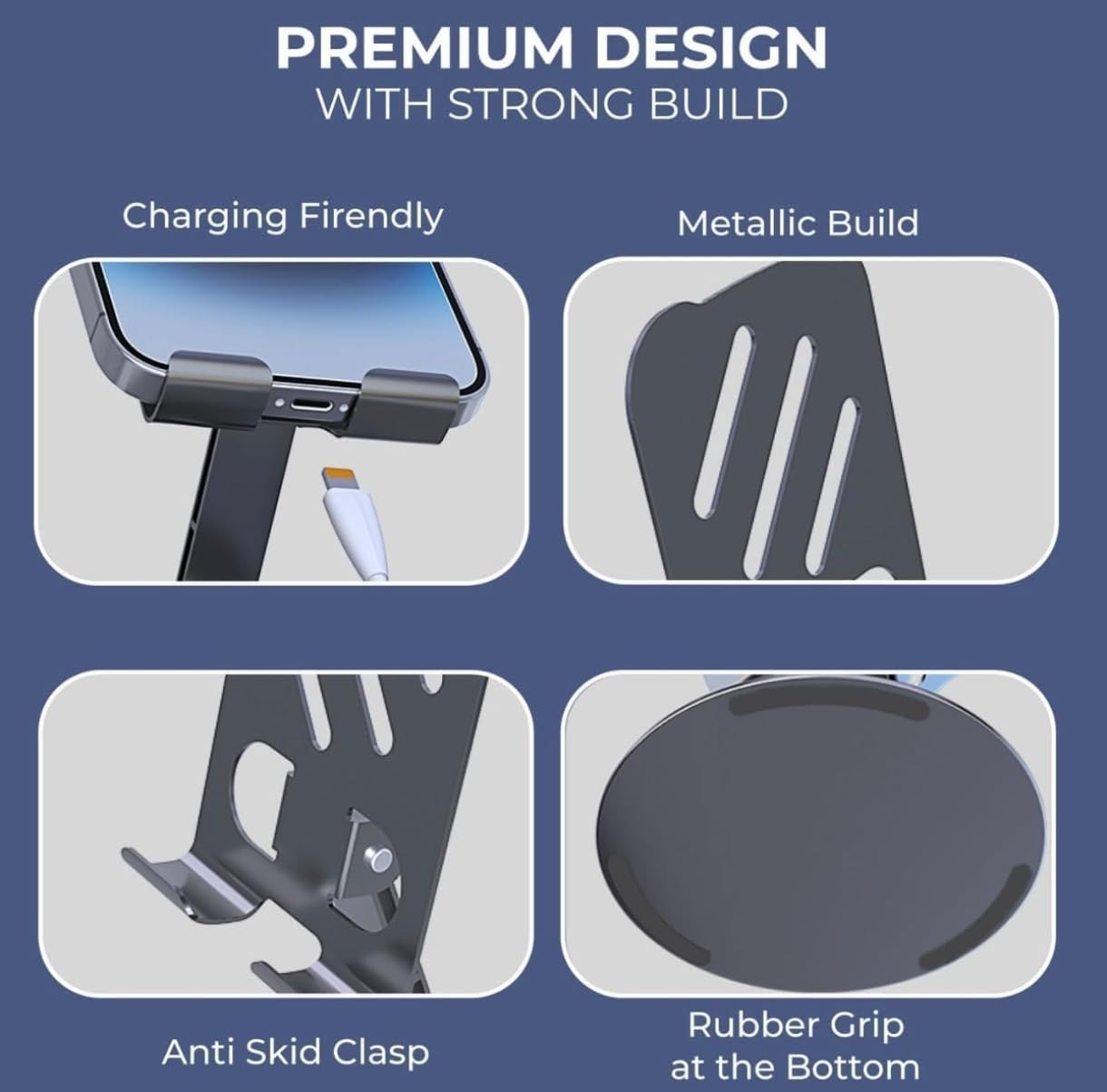 360Β° Rotating Heavy Metal Universal Mobile Stand with Anti-Slip Base for Desk and more β Foldable & Adjustable Holder