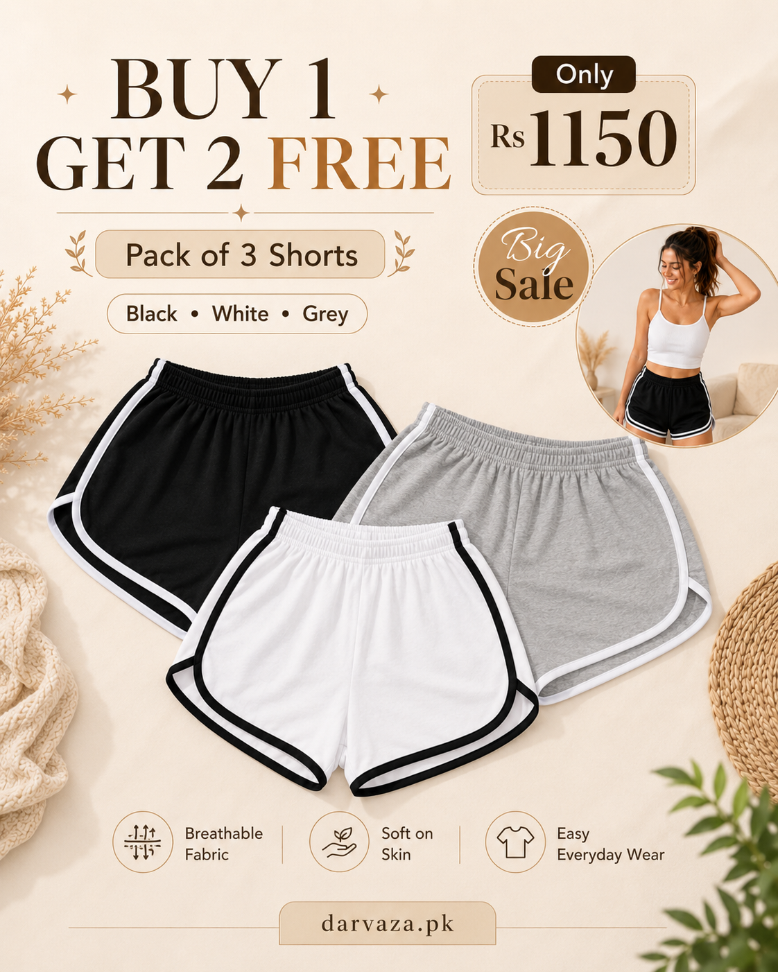 Buy 1 Get 2 Free β Pack of 3 Premium Soft Cotton Boxer Shorts