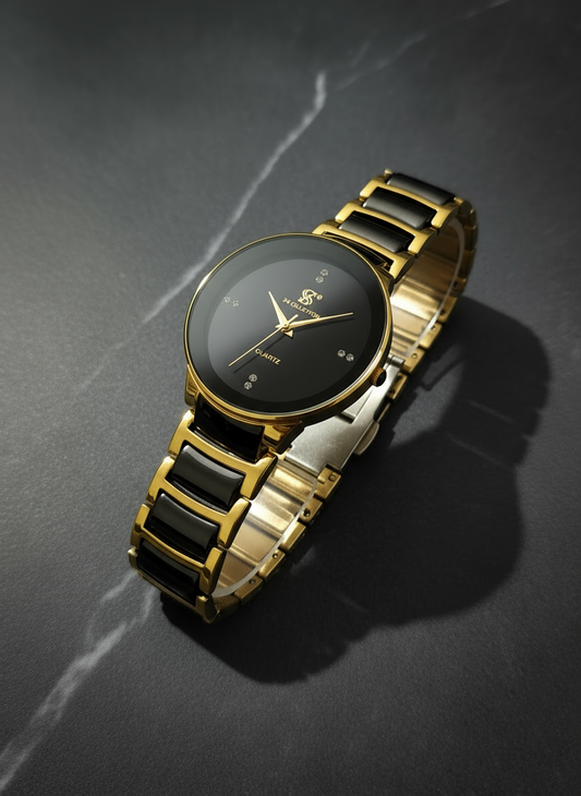 Centrix Chain Watch in Metallic Black with Golden/Silver Color Wrist Watch For Men
