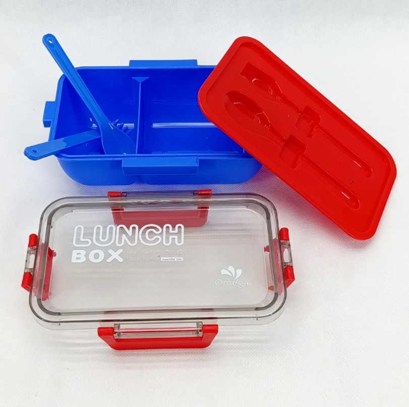 Plastic Kendy 2 Portion Tiffin and Lunch Box with Spoon and Fork with Box for Kids