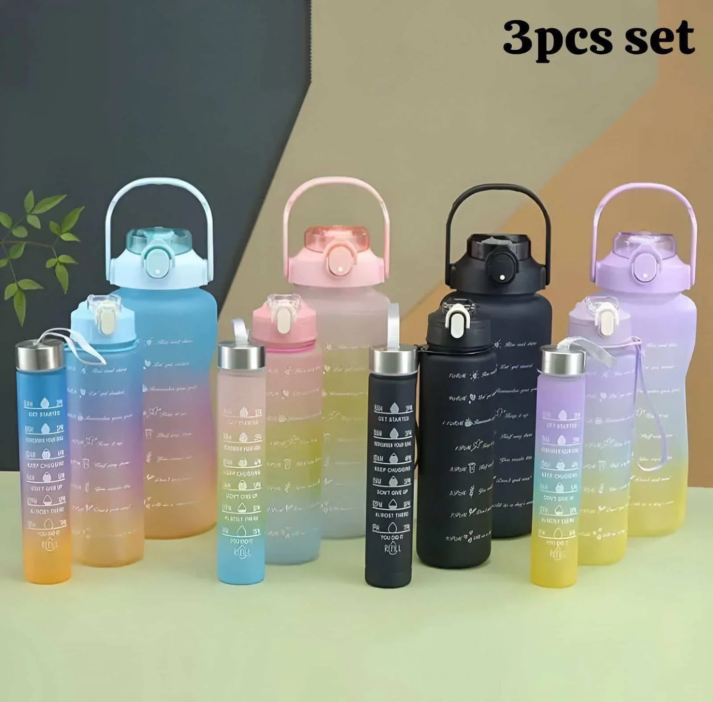 Pack Of 3 Motivational Sports Water Bottles (Random Colour)