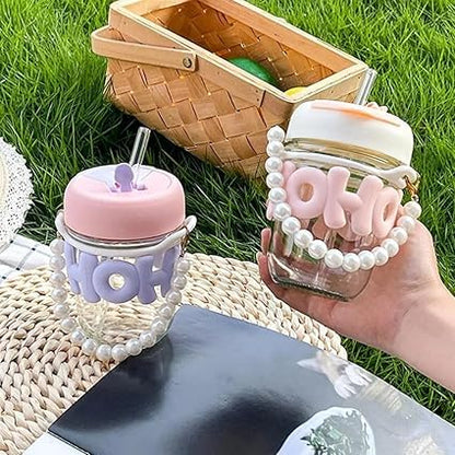 Cute Straw Cup with Stylish Insulated Glass Design Perfect for Home and Office Use
