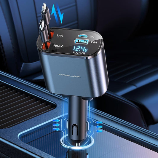 Upgraded 4 in 1 Retractable Car Charger 120W Super Fast Car Phone Charger Adapter