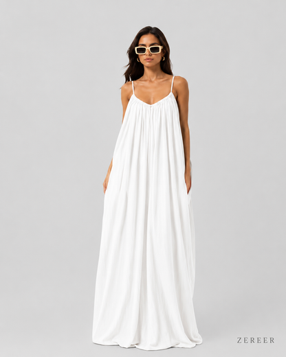 Premium Gathered Maxi Dress – Spaghetti Strap Long Backless Cami (Summer | Maternity | Nightwear Comfort Fit)