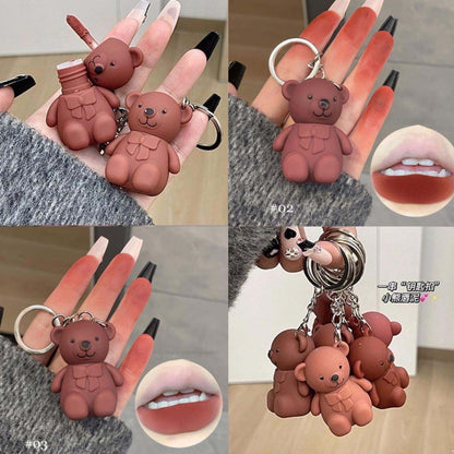 (Pack of 6) Teddy Keychain Makeup Lipstick Gloss with Different Colors For Women