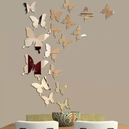3D Acrylic Mirror Butterflies Self Adhesive Wall Art Decals Stickers Set For Home Decoration