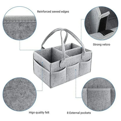 Baby Diaper Caddy Organizer – Foldable Felt Storage Bag with Multi Pockets