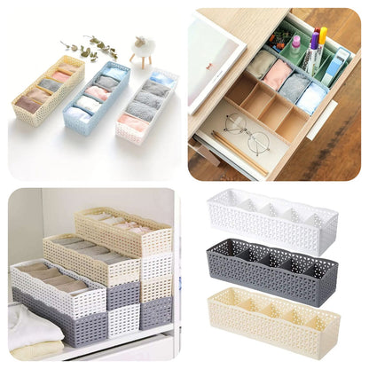 (Pack of 2) Plastic 5 Grids Storage Box Organizer Wardrobe Basket