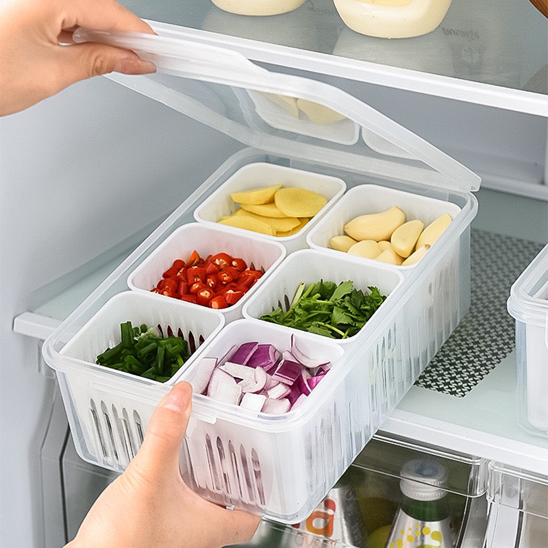 Plastic Rectangular Freeze Storage Containers with 6 Compartments For Kitchen and Outdoor