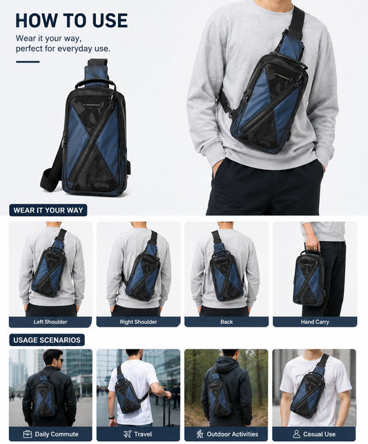 Camondo Blue Travel Crossbody Anti-Theft Sling Bag