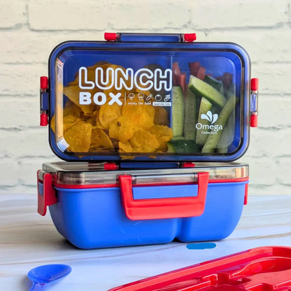 Plastic Kendy 2 Portion Tiffin and Lunch Box with Spoon and Fork with Box for Kids