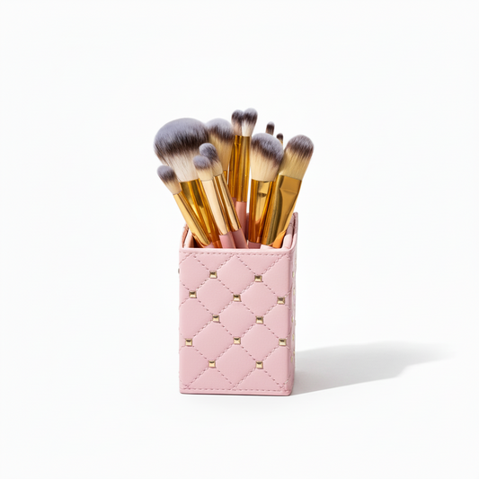 Luxury & Stylish Cosmetics Studded Elegance 12 Pc Brush Set – Premium Makeup Brushes with Holder – Random Colours