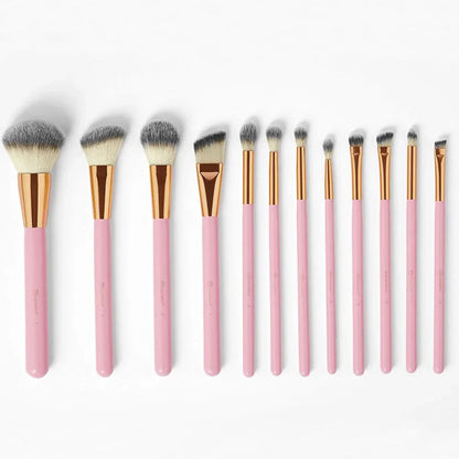 Luxury & Stylish Cosmetics Studded Elegance 12 Pc Brush Set – Premium Makeup Brushes with Holder – Random Colours