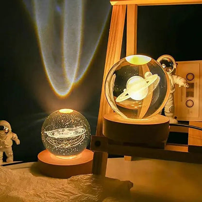 3D Galaxy Crystal Ball Night Light With Wooden Base – Premium LED Lamp (Value Edition)